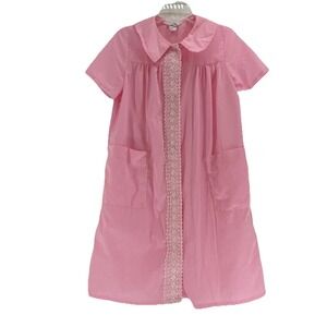 Vtg 70s Reigning Beauty Nightgown Pink Ruffle Trim House Coat Women's Size 12